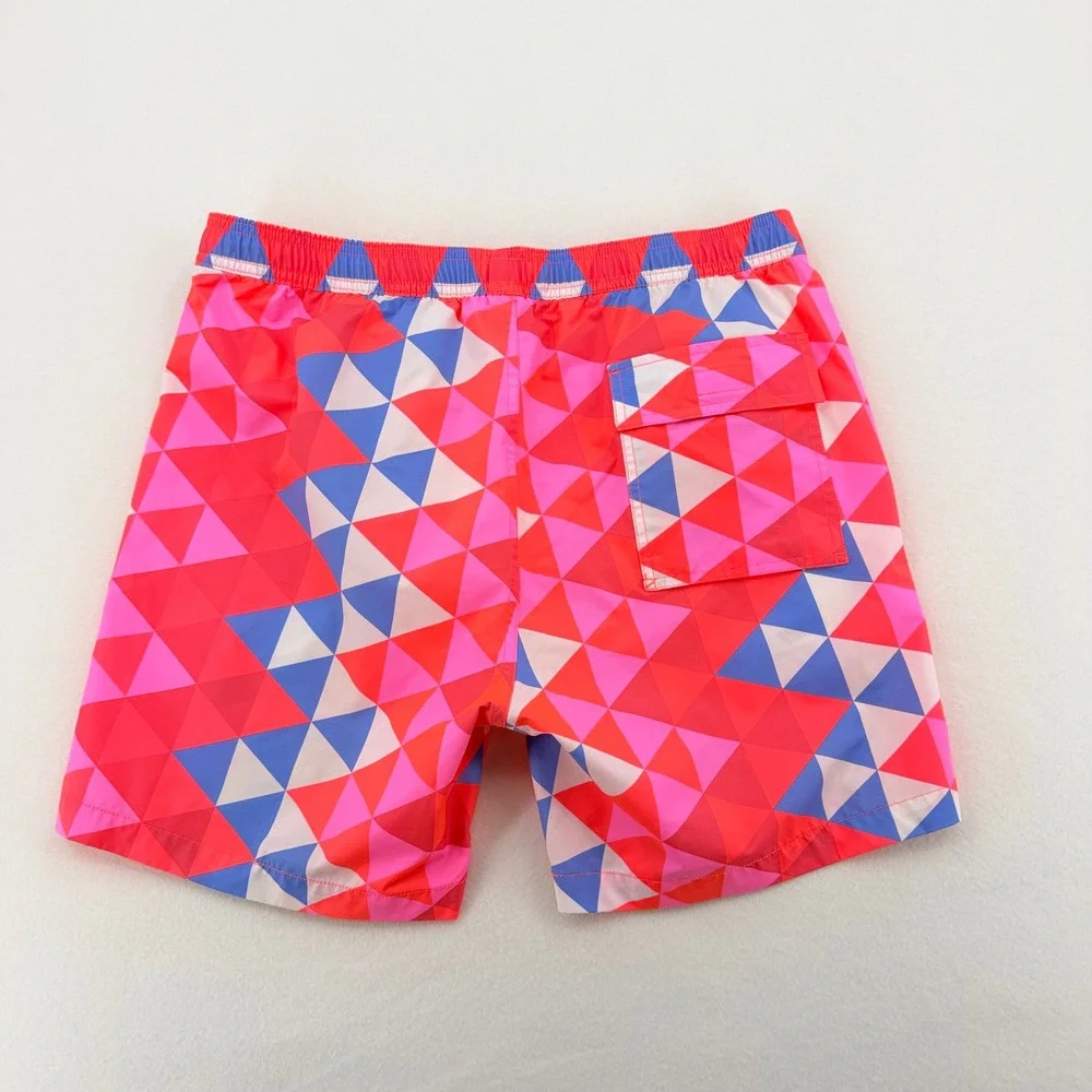 Psycho Bunny Swim Trunks Mens Large NeoPink Blue Geometric Print Excellent